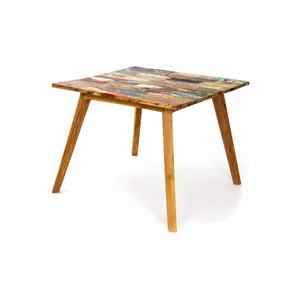 Julie dining table made of solid recycle teak wood with multi color for indoor and outdoor