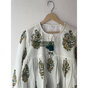 Femmes Boho Hippie Style coton été Mini robe cousue à la main Paisley imprimé nautique décontracté plage porter doux naturel - Product Image 2