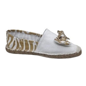 Espadrilles plates imprimées en jute de couleur blanc doré, confortables et à la mode, naturelles et élégantes - Product Image 1