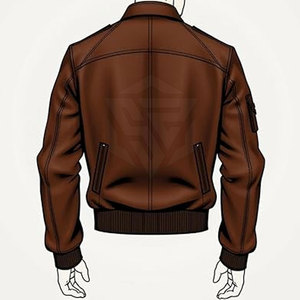 Chaqueta de bombardero de cuero PU personalizada con cuello levantado y forro grueso estilo High Street y logotipo frontal-Disponible con OEM/ODM - Product Image 2