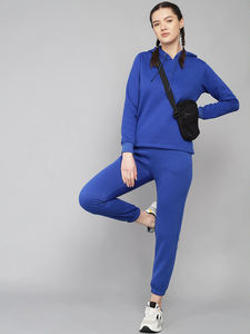 Traje de joggers de otoño e invierno de talla grande para mujer, de 2 piezas jersey con capucha, conjunto de pantalones de chándal, chándal con patrón sólido, ropa con cuello - Product Image 4