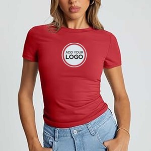 Camiseta de manga corta de algodón para mujer, camisetas informales con cuello redondo y logotipo personalizado, camisetas de algodón Pima para mujer - Product Image 5