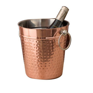 Cubo de hielo moderno de acero inoxidable, artesanía, chapado en cobre martillado, acabado pulido, mango de forma para bebidas para restaurantes - Product Image 1