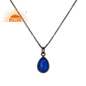 จี้อัญมณีรูปหยดน้ำสีดำโรเดียมชุบ925สร้อยคอเงินจี้อัญมณีสีฟ้าคอลเลกชันที่สวยงาม - Product Image 4