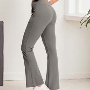 Pantaloni a Zampa d'Elefante a Vita Alta da Donna con Bottoni Stile Marinaio in Tessuto Traspirante - Product Image 2