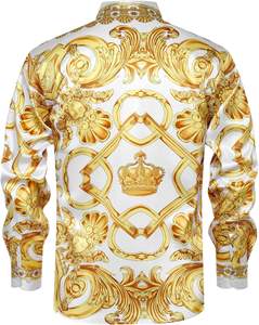 ชุดเดรสพิมพ์ลายทางการสำหรับผู้ชายเสื้อโอเวอร์ไซส์แขนยาวผ้าโพลีเอสเตอร์สำหรับผู้ชาย - Product Image 2