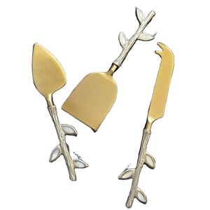 Juego de herramientas de corte con mango de pluma más popular, cuchillos personalizados plateados y dorados de acero inoxidable y cuchillo para servidor de queso y pastel, Juego de 4 - Product Image 4