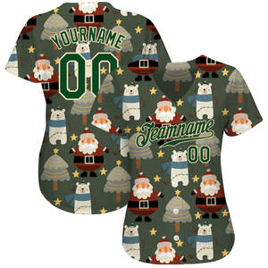 Top Design de style à la mode vert vert-crème Noël 3D authentique imprimé maillot de baseball - Product Image 2