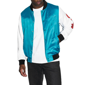 Entièrement brillant soie Satin hiver Bomber Baseball veste pour hommes haute qualité rayé poignets bouton pression avant côtes garniture respirant - Product Image 1