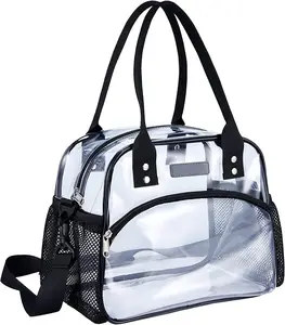 حقيبة شفافة شفافة من الكلوريد متعدد الفينيل وهي حقائب غداء بلاستيكية شفافة للمناطق التي يستخدمها العاملون وحقيبة كتف شفافة