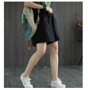 Pantalones cortos holgados de moda para mujer, cordón de cintura elástica de algodón transpirable ligero con ajuste cómodo - Product Image 1