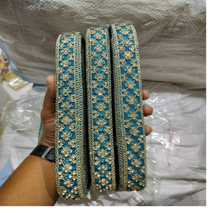 Custom made in <b>stone</b> work embroidered laces in 1 inch width in several <b>colours</b> for dresses and suits and for reselling purposes - Product Image 1