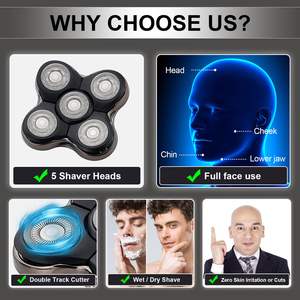 Paquete de 1 cabezal de repuesto para afeitadoras eléctricas, cinco cuchillas para uso en seco/húmedo, IPX7, resistente al agua, lavable, para uso facial - Product Image 2