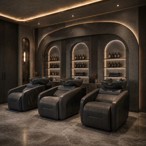 Sillón de Barbería Reclinable de Cuero Sintético con Bomba Hidráulica, Muebles de Salón Contemporáneos para Uso Comercial en Barberías - Product Image 1