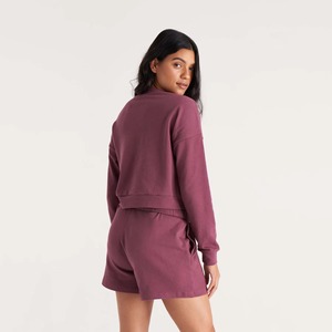 Conjunto de Sudadera y Pantalones Cortos de Punto Sólido por Encima de la Rodilla para Mujer, Transpirable, Deportivo, Informal de Dos Piezas - Product Image 2