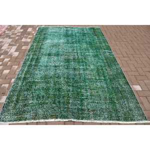 พรมวินเทจ ขนาด 5.5x8.4 ฟุต พรมขนาดใหญ่ พรมขนสัตว์ลายทางสีเขียวสไตล์ตุรกี - Product Image 1