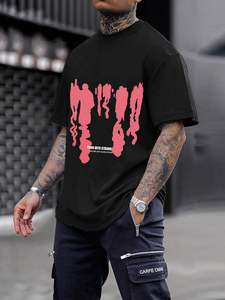 Camiseta de punto de ajuste extragrande informal de verano para hombre al por mayor 100% algodón orgánico estampado llamativo logotipo personalizado camiseta de calle - Product Image 5