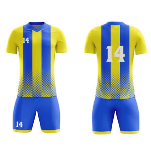 Conjunto de Uniforme de Fútbol para Hombre, Cuello en V, Manga Corta, Alta Calidad, Venta al por Mayor, Logotipo Personalizado, Secado Rápido, Transpirable, 100% Poliéster - Product Image 1