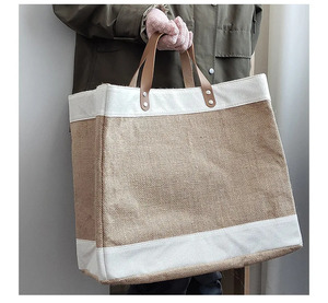 Haute qualité élégant Shopping sac fourre-tout plaine Jute petite boucle lettre motif écologique haute qualité plaine Jute sac fourre-tout petit - Product Image 1