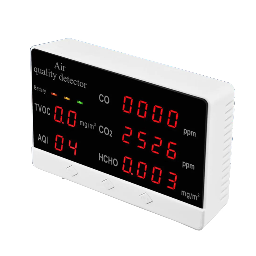 Produktbild von 6-in-1 CO₂-Detektor – Misst CO₂, PM2.5, PM10, HCHO, TVOC, Temperatur & Luftfeuchtigkeit, Mit LED-Farbanzeige, Für Zuhause Und Büro