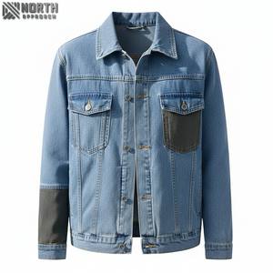 Veste en jean d'hiver tendance pour homme de haute qualité en gros 2025 avec col rabattu et jean ample en toile avec logo sur le devant - Product Image 1