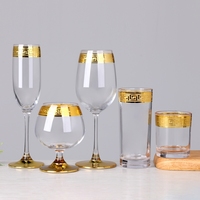 Verres à Boire à Base Épaisse Motif Clé Grecque Bord Doré : Flûtes à Champagne, Verres à Cognac, Highball, Rocks, Whisky et Vin Rouge