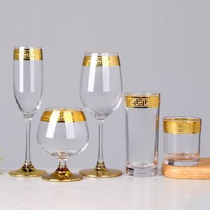 Verres à Boire à Base Épaisse Motif Clé Grecque Bord Doré : Flûtes à Champagne, Verres à Cognac, Highball, Rocks, Whisky et Vin Rouge - Product Image 4