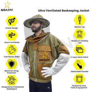 Veste d'apiculteur ultra-ventilée à 3 couches, résistante aux piqûres, pour hommes et femmes, avec une paire de gants - Product Image 3