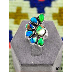 Bague ajustable style vintage Southwest, faite à la main, paon et dahlia, en argent sterling, sertissage en alliage en forme d'œil, idée cadeau tendance - Product Image 2
