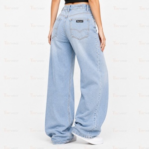 Jeans Premium para Mujer al por Mayor, Pantalones Vaqueros Personalizados de Cintura Alta, Corte Ajustado, Pierna Ancha, Pierna Recta, Casuales, Elásticos, de Algodón - Product Image 4