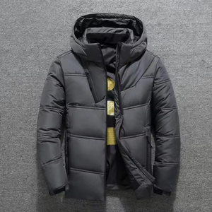 Nouvelle veste d'hiver pour homme en duvet de canard à capuche, veste matelassée tendance, grande taille, imperméable, noire, pour homme - Product Image 1