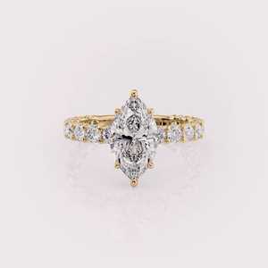 Bague de fiançailles et de mariage en diamant de laboratoire taille marquise certifié IGI, or rose/blanc et jaune 9 carats - Product Image 1