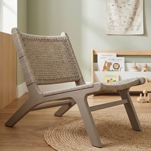 Nuevo Sillón Moderno Minimalista de Madera de Teca, Color Gris Lavado, Silla de Ratán Tejido sin Brazos, Silla de Descanso para Patio o Sala de Estar - Product Image 4