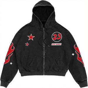 Sweat-shirts à capuche surdimensionnés pour hommes en coton de haute qualité, broderie lourde, impression sérigraphique, fermeture éclair intégrale, MOQ10, style Y2K, personnalisables par OEM - Product Image 1