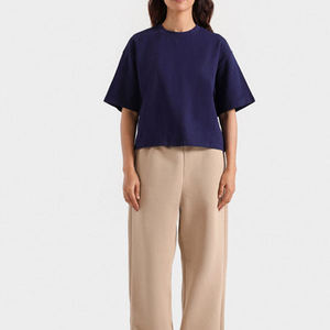 Womens Navy <b>Blue</b> Relaxed Fit <b>Crop</b> T Shirt Custom Fashion <b>Top</b> Casual Streetwear Trendy Tee OEM Bulk Wholesale Plain Summer - Product Image 1