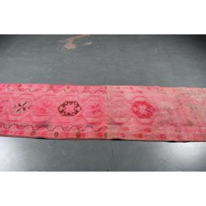 Vintage Turkish <b>Runner</b> <b>Rug</b> 2.6x12.4 ft (79x379 cm), Pink Floral Herki <b>Rug</b> - Product Image 3