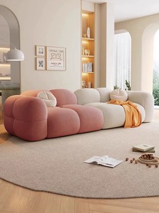 Yy22 hiện đại kem chuyển đổi sofa Puff màu rắn vải nhung kẻ ngồi có thể ngả đi văng với chân thẳng cho phòng khách bộ đồ nội thất - Product Image 3