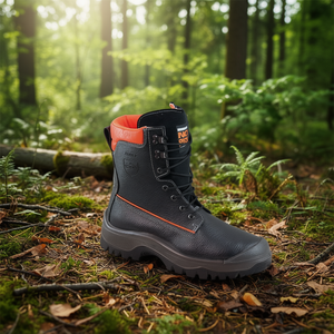 NoRisk S3 SRC EN20345/EN17249 Black/Orange <b>Leather</b> Forestry Safety <b>Boots</b> Size 46 for <b>Work</b> Environments - Product Image 3