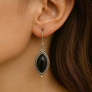 Pendientes de Ónix Negro, Plata de Ley 925, con Forma de Marquesa, Joyería con Piedra de Nacimiento de Julio - Product Image 3
