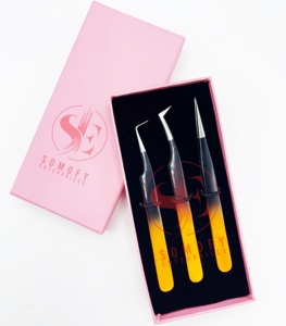 Marque privée Somofy Enterprises Pince à épiler en acier inoxydable à pointe de fibre en forme de L Pince à épiler à double teinte à 45/90 degrés - Product Image 1