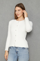Cárdigan de Punto Acanalado con Hilo de Pluma de Textura Suave para Mujer, Cárdigan con Botones, Cálido, Elegante y Cómodo