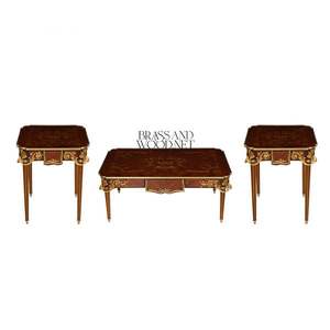 Juego de Mesa de Centro de Madera con Incrustaciones de Lujo Clásico con Detalles en Latón - Product Image 1