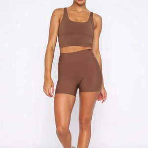 Vente en gros de soutien-gorge et short de sport sans couture pour femmes, ensemble 2 pièces pour l'entraînement au yoga, vêtements de sport avec logo personnalisé OEM/ODM - Product Image 3