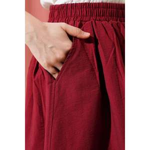 Claret Red <b>Flared</b> Women's <b>Skirt</b> with Elastic Waist & Pockets - Product Image 4
