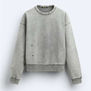 Sweat-shirt à col rond, coupe ample, effet vieilli, lavage vintage, personnalisé, en vente chaude, sweat-shirt vintage délavé à l'acide pour hommes - Product Image 5