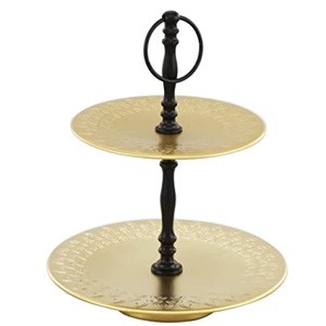Support à gâteau élégant, finition plaquée or, forme arrondie, 2 étages et bordure design, pour usage intérieur et extérieur - Product Image 1
