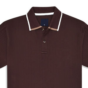 Polo de LICRA 100% algodón con patrón sólido ecológico informal para hombre, camiseta con textura marrón, Media manga con botones - Product Image 2