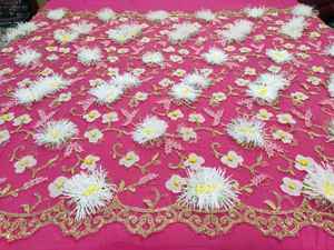 Vestido de bola de rayón de lujo, flores 3D, bordado a mano, tela de estilo de fiesta de trabajo - Product Image 4