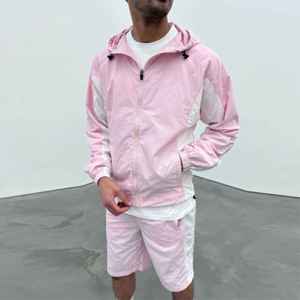 Nouveau Vente en gros Veste de survêtement personnalisée unisexe Logo personnalisé Ensemble deux pièces coupe-vent court en nylon à fermeture éclair pour hommes - Product Image 5