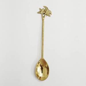 Ensemble de 4 cuillères à dessert et à soupe en laiton avec motif de tournesol, plaquées or, pour la table à manger, vaisselle - Product Image 2